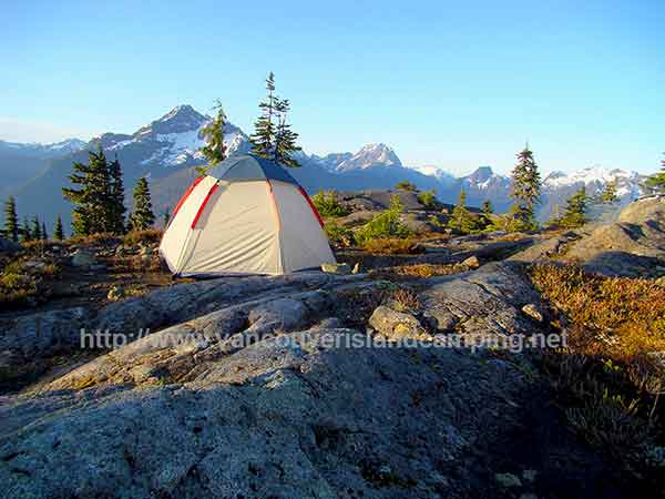 photo of a dome tent set up on top of Crest Mountain, the perfect get away