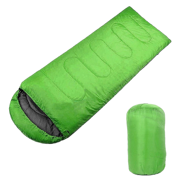 photo of a green hooded sleeping bag is giving yourself to nature