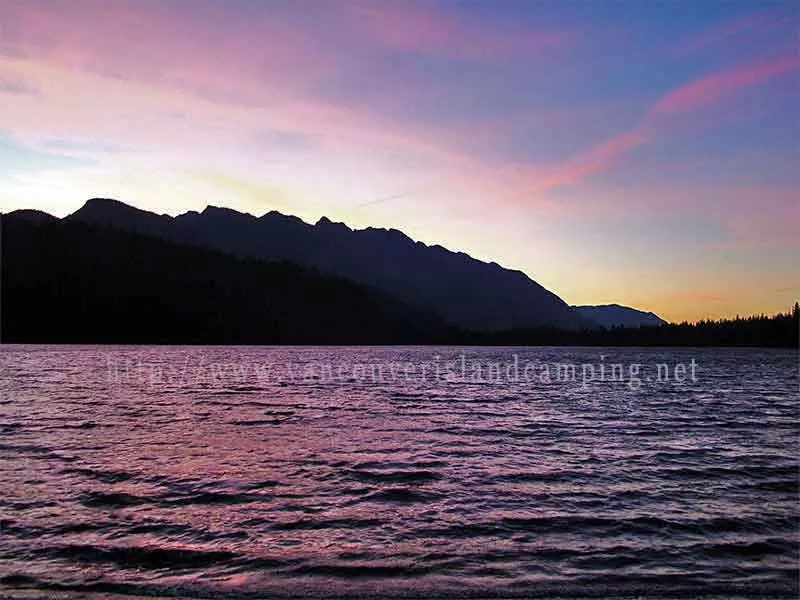 photo of a sunset over Anutz Lake Campground on Vancouver island