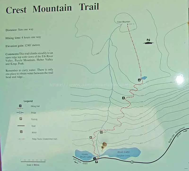 photo of the Crest Mountain Trail sign at the parking lot