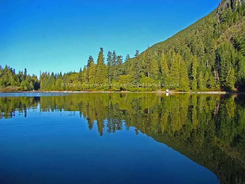 photo of Schoen Lake Campground from a boat on the lake
