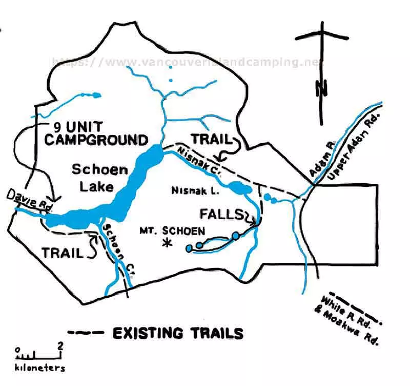 photo of a map showing the existing trails in Schoen Lake Provincial Park