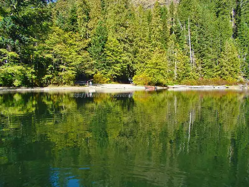 photo of the boat launch at Schoen Lake Campground from my float tube while fishing