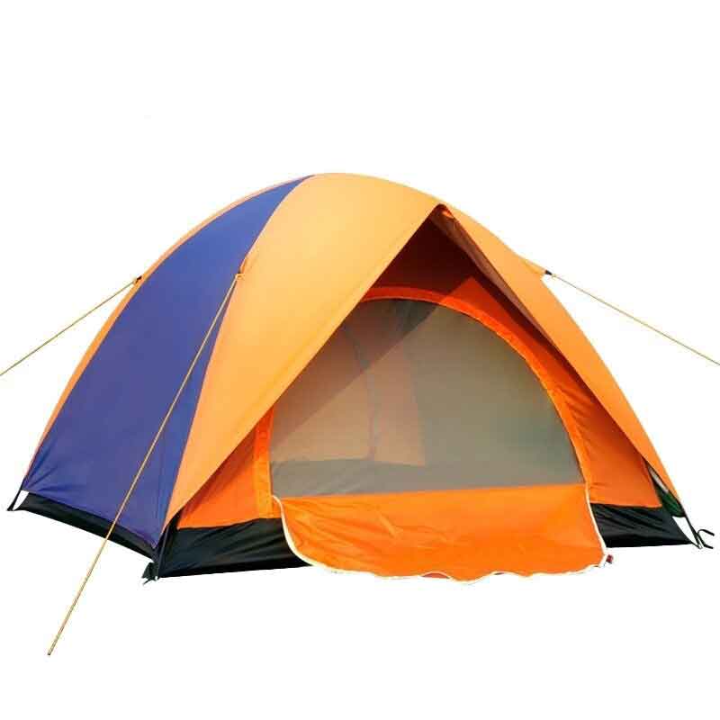 photo of a blue and orange dome tent or shelter for camping on Vancouver Island