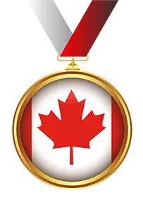 graphic image of a gold ringed medal of the canadian flag 