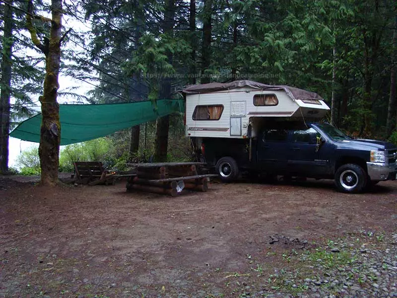 photo of camper on a truck at Boot Lake Campground on Vancouver Island, Canada