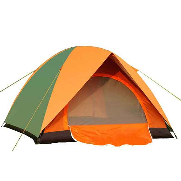 Enhance your camping savvy with this photo of an orange dome style tent