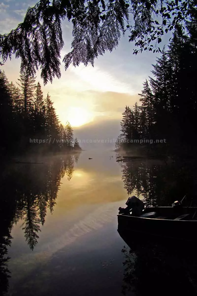 photo of a foggy evening over Amor Lake on Vancouver Island