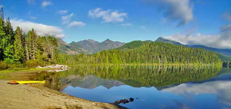 photo from the boat launch at Anutz Lake Recreation Campsite on Vancouver Island