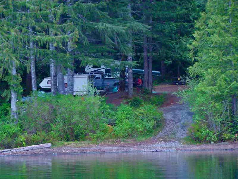 Photo of Boot Lake Recreation Site from the lake on Vancouver Island