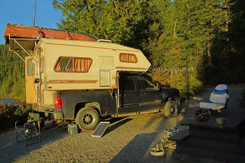 Photo of the sun hitting my camper at Brewster lake campground