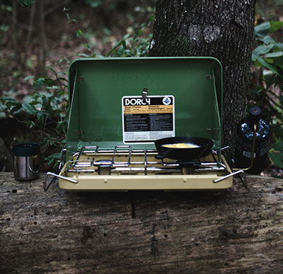 photo of a gas powered cooking camp stove