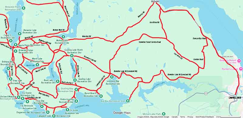 map of recreation sites in the campbell lake area.