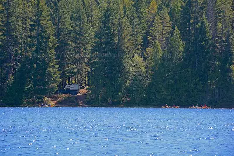 Photo of the Brittany Bay Campground from Gray Lake on Vancouver Island