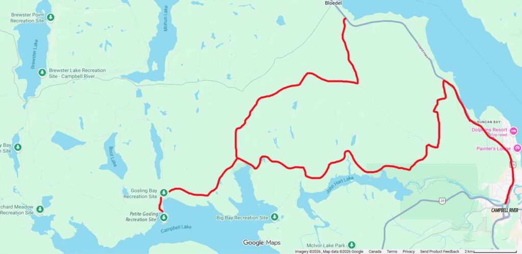 image of a map showing how to get to Petite Gosling Recreation Site on Vancouver Island British Columbia Canada
