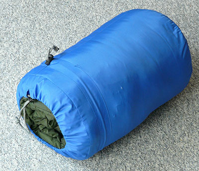 photo of a sleeping bag in its protective bag