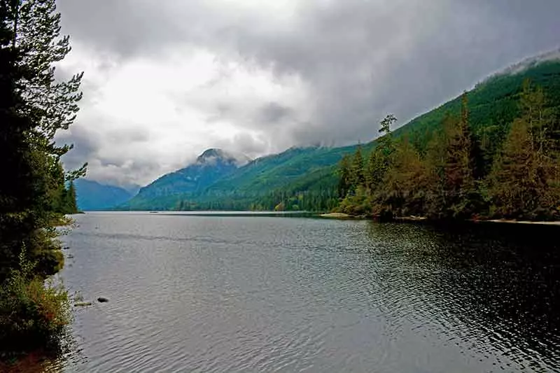 View of Woss Lake from the dock at the campground.