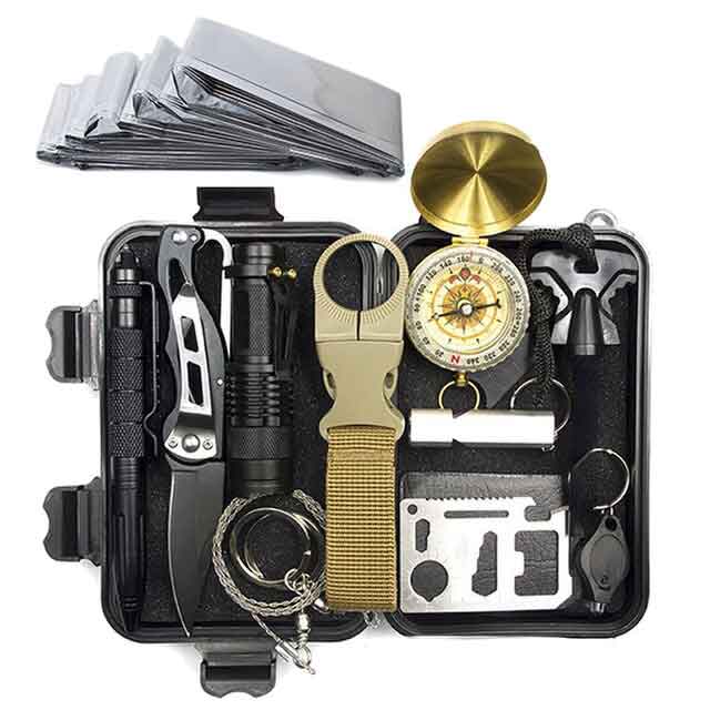 photo of a survival kit for camping or outdoor adventures