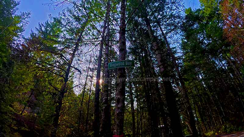 photo of the sign for Dogwood Bay Campground on Vancouver Island British Columbia, Canada