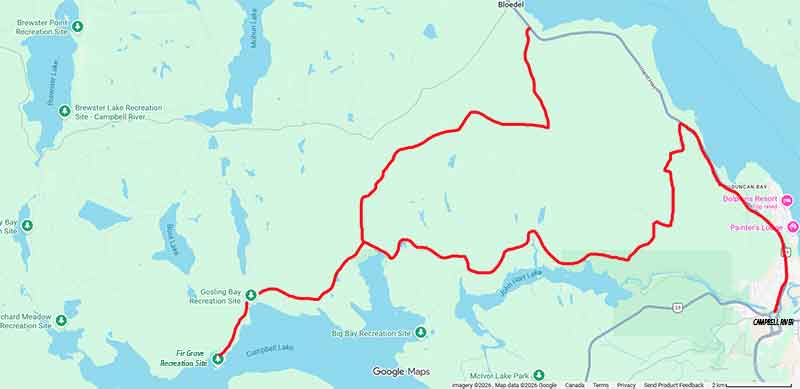 Map of how to get to Fir Grove Recreation Site on Vancouver Island British Columbia Canada