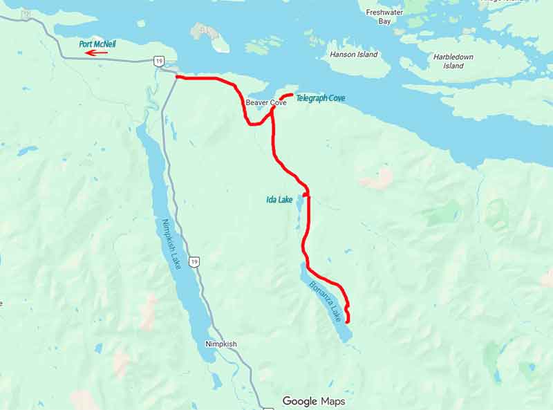 Photo of a map on how to get to Ida Lake Campground on Vancouver Island British Columbia, Canada