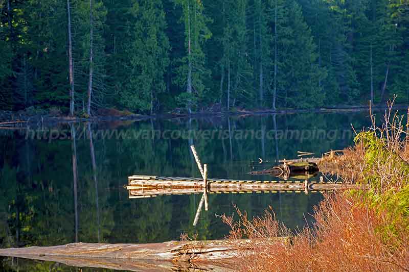 Photo of the man made dock next to the boat launch at Tlowils Lake