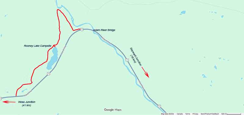photo of a map showing how to get to Rooney Lake Campground from Sayward Junction on hwy 19 on Vancouver Island British Columbia, Canada